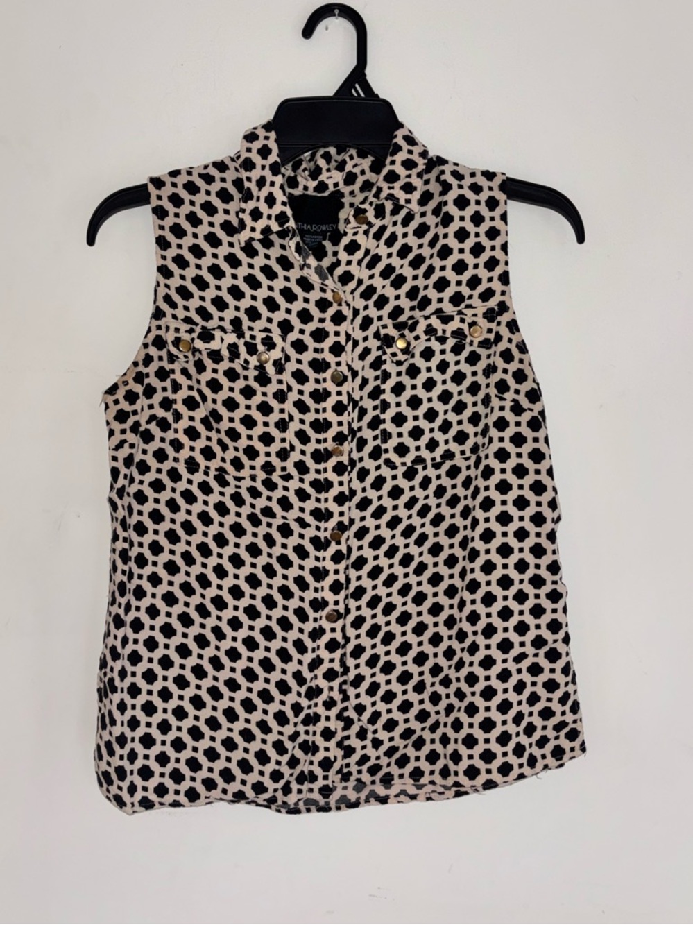 Cynthia Rowley Black White Geometric Sleeveless Blouse Size L